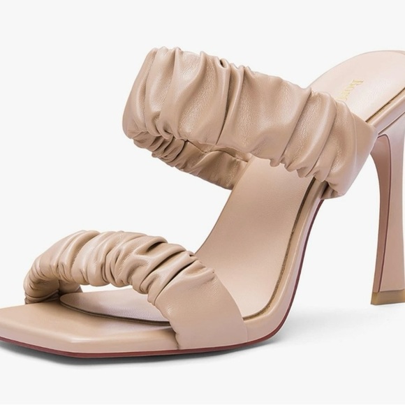 BorCnney Womens Heels Slip On Open Toe Ruched Straps - Picture 8 of 10